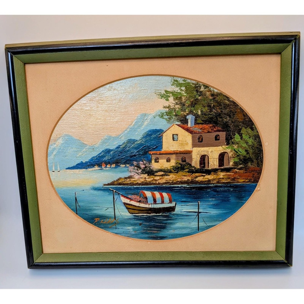 Vintage Mediterranean Landscape Painting on Board